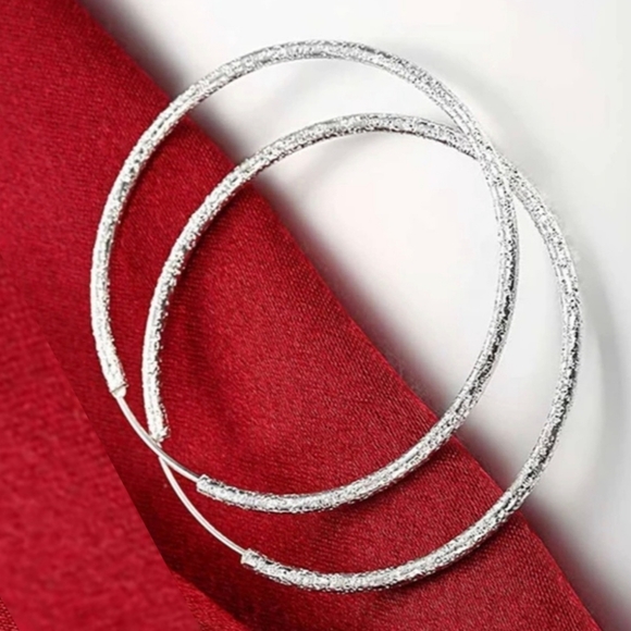 Sterling silver plate scrub Hoop Earrings 60mm - Picture 3 of 14